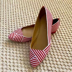 ✨GONE TOMORROW✨ TALBOTS Red White Stripe Grosgrain Leather Flats, 7.5